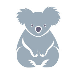 A gray koala sitting on a white background