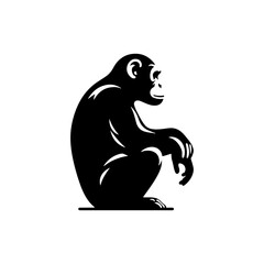 Minimalist Chimpanzee Vector - Chimpanzee Silhouette - Chimpanzee Illustration.