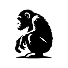 Minimalist Chimpanzee Vector - Chimpanzee Silhouette - Chimpanzee Illustration.