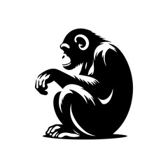 Minimalist Chimpanzee Vector - Chimpanzee Silhouette - Chimpanzee Illustration.
