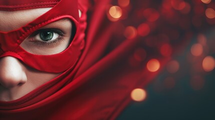 Detailed shot of a handmade superhero costume with cape and mask, ideal for themed Halloween events and celebrations.