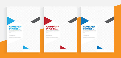 Annual report cover design, simple company profile booklet template, and handbook flier cover layout.