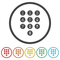 Numbers font icon  set. Set icons in color circle buttons