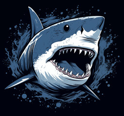 shark illustration for clothing design, white background