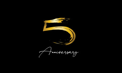 Number 5 Anniversary Handwriting Gold Abstract Logo