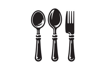 Spoon, Fork and Knife Icon silhouette Vector Illustration art