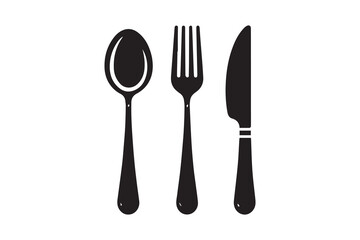 Spoon, Fork and Knife Icon silhouette Vector Illustration art