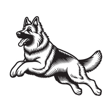 recommend clip art: Line art of German Shepherd dog jumping vector