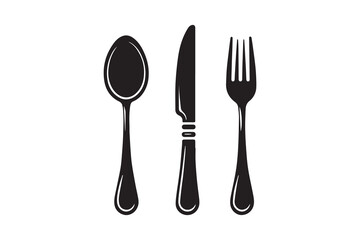 Spoon, Fork and Knife Icon silhouette Vector Illustration art