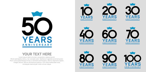 anniversary logotype set. black color and blue crown can be use for celebration event