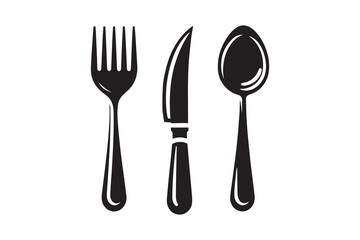 Spoon, Fork and Knife Icon silhouette Vector Illustration art