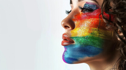 Obraz premium close up of beautiful woman face with multicolor