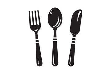 Spoon, Fork and Knife Icon silhouette Vector Illustration art