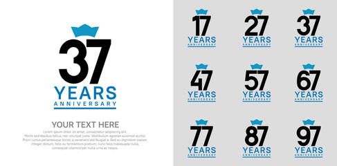 anniversary logotype set. black color and blue crown can be use for celebration event