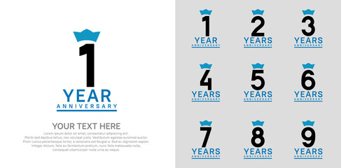 anniversary logotype set. black color and blue crown can be use for celebration event