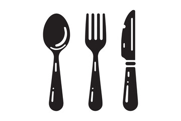Spoon, Fork and Knife Icon silhouette Vector Illustration art
