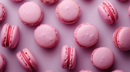 Fototapeta premium French macaroons on color background, parisian chic cafe dessert, sweet food and cake macaron for luxury confectionery brand,Pastry, bakery and branding concept.