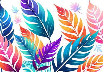 horizontal background with bright abstract tropical leaves. Modern art minimalist style design template for sales, horizontal poster, header, cover, social media, fashion ads. Generative AI.	