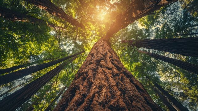 Towering trees in lush woodland
