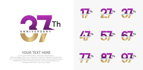 anniversary set logo style with purple and gold color for company celebration moment