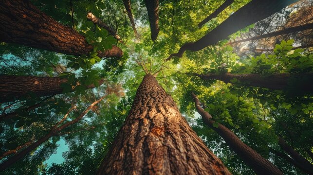 Towering trees in lush woodland