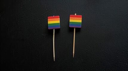 Two rainbow flags are on a black background