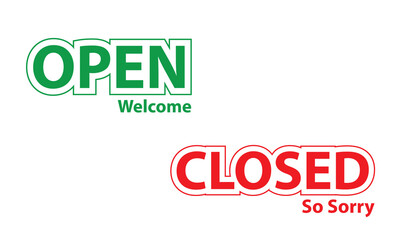 Lettering now open closed for door sign. Vector template on white background. Vector illustration . EPS 10