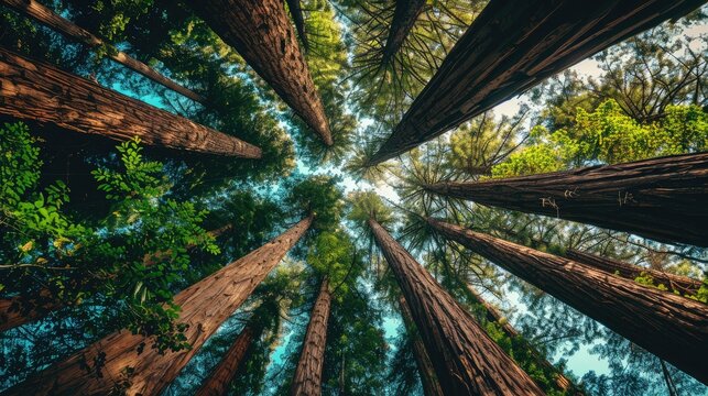 Towering trees in lush woodland