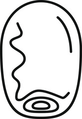 Black and white line art depicting a dried date fruit, with its distinctive wrinkled texture