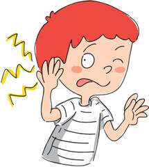 Boy hurting his ear illustration.