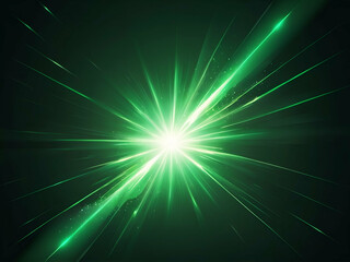 Obraz premium abstract Green light flare effect, bright glow of burst with beams, sparkles, lightning