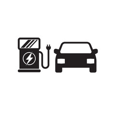 Electric vehicle charging station on white Vector