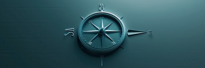 A simple and symbolic compass with clear lines against a dark blue background. Ideal for navigation apps and travel services. Generative AI
