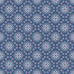 Japanese Flower Motif Mosaic Vector Seamless Pattern