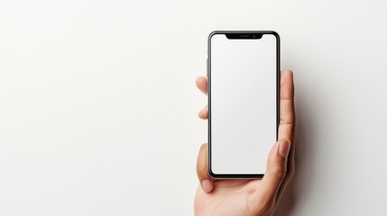 Hands holding smartphone blank touch screen isolated with clipping path on white background,copy space,space for text.