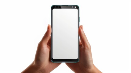 Hands holding smartphone blank touch screen isolated with clipping path on white background,copy space,space for text.