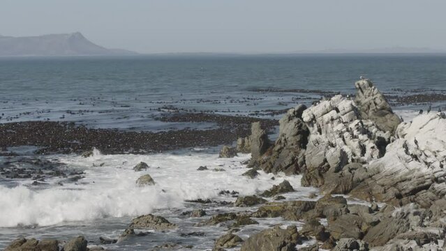 Robben Island South Africa Static As Waves Crash into Rocks