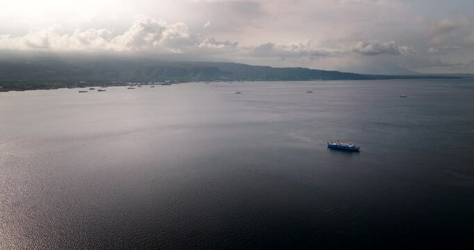 Idyllic sunrise wallpaper scenery, Industrial passenger ferry, island