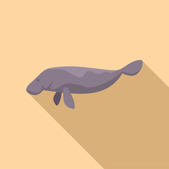 Cartoon illustration of a dugong, a large, gray sea cow, swimming gracefully through the water