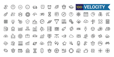 Velocity icons set. Outline set of velocity vector icons for ui design. Outline icon collection. Editable stroke.