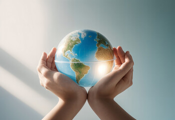 hands holding earth globe concept for world ozone day