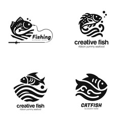 Black fish silhouette, Black & white Fish logo design, Fish logos collection, Vintage fishing badges pack, Fish logo Black and White Stock Photos & Images - Alamy, Black and white vector fish logo.