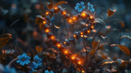 Obraz premium Hopeful Future in Cancer: DNA Spiral with Glowing Heart, Front View Symbolizing Immunotherapy Success