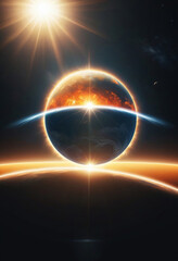 Fototapeta premium an image of a planet and the earth with a sun shining over it