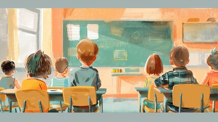 School activity illustration, professional layout, engaging colors, ample copy space, digital tone, Colored Pastel