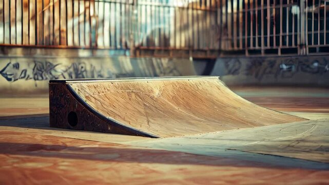 Weathered skateboard ramp in urban skate park