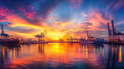 Naklejka premium sunset over the harbor