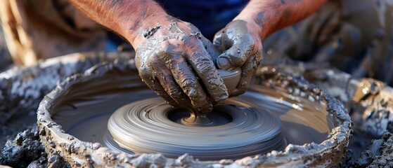 Working on pottery wheel