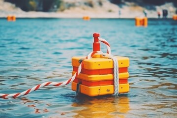 Fototapeta premium Close up view of a navigation buoy floating serenely in the vast expanse of the open sea