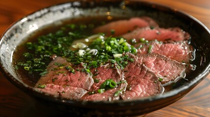 Bowl of Beef Noodle Soup with Green Onions